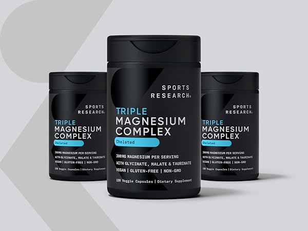 Sports Research® Complejo quelatado de triple magnesio con glicinato, taurinato y malato (Chelamax®) 120 cápsulas vegetales