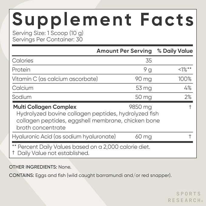 Sports Research® Polvo de proteína de colágeno múltiple + vitamina C