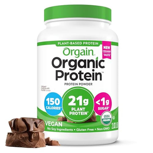 Orgain Proteína en polvo orgánica a base de plantas, dulce de azúcar cremoso de chocolate